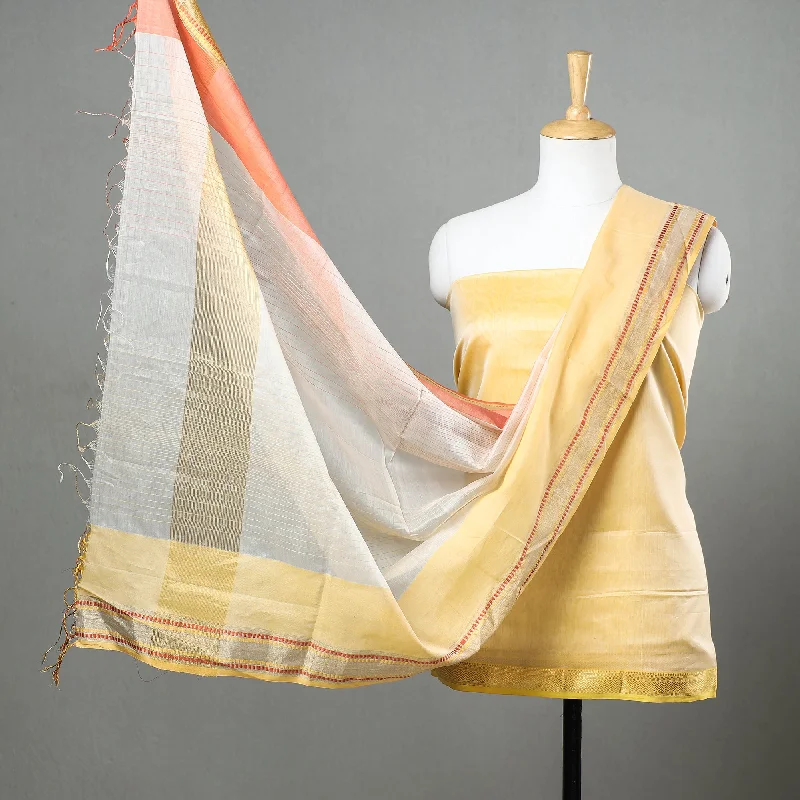 Yellow - Original Maheshwari Silk Pure Handloom 2pc Suit Material Set