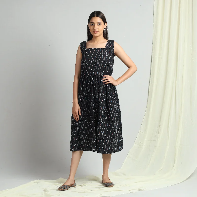 Black - Pochampally Ikat Weave Cotton Dress