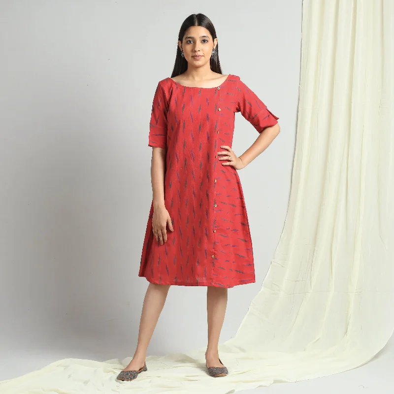 Red - Pochampally Ikat Weave Cotton Dress