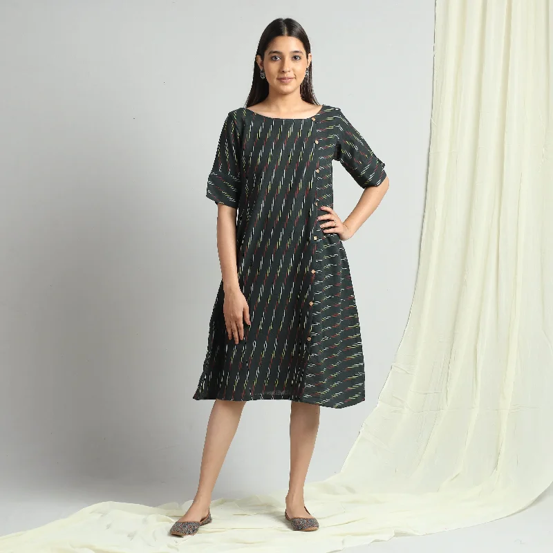 Dark Green - Pochampally Ikat Weave Cotton Dress