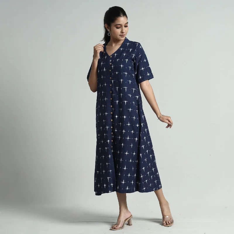 Blue - Pochampally Double Ikat Weave Cotton Dress