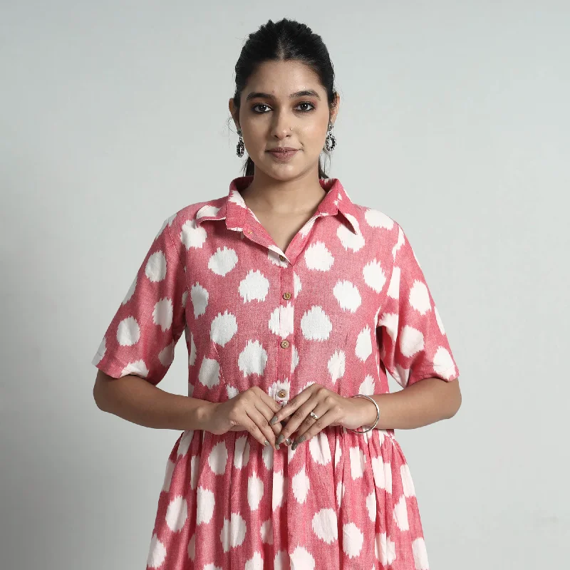 Pink - Pochampally Double Ikat Weave Cotton Dress