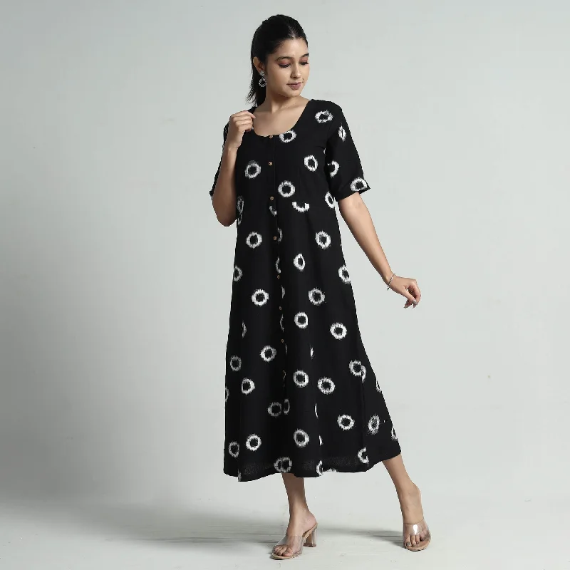 Black - Pochampally Double Ikat Weave Cotton Dress