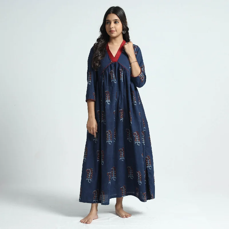 Blue - Nandana Hand Block Printed Cotton Dress