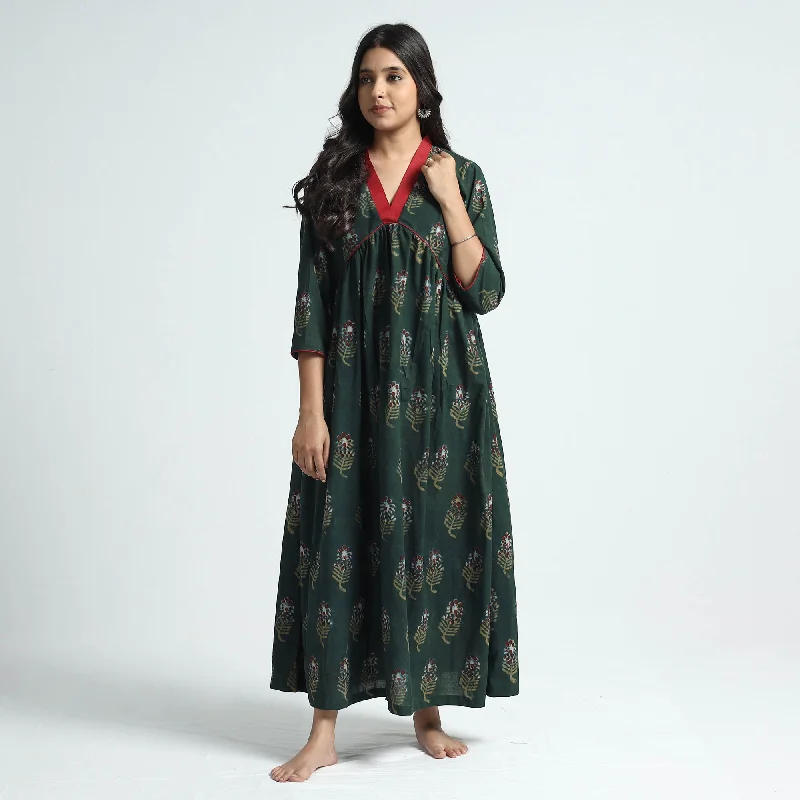 Green - Nandana Hand Block Printed Cotton Dress