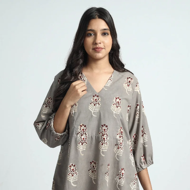 Light Brown - Nandana Hand Block Printed Cotton Dress