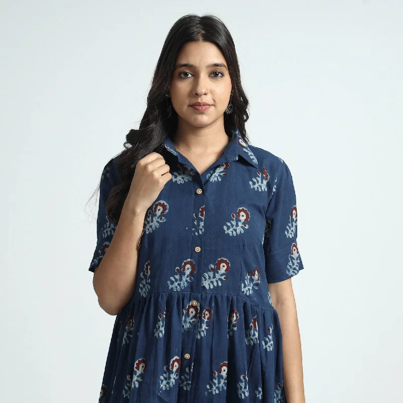 Dark Blue - Nandana Hand Block Printed Cotton Dress