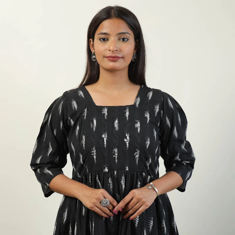 Black - Pochampally Ikat Weave Cotton Dress 08