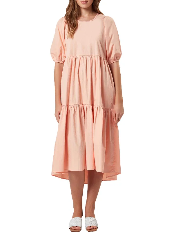 Marny Womens Puff Sleeve Ruffled Shift Dress