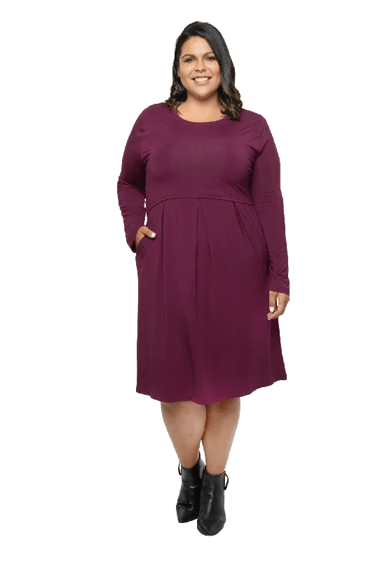 ROBYN LONG SLEEVE BREASTFEEDING DRESS BURGUNDY