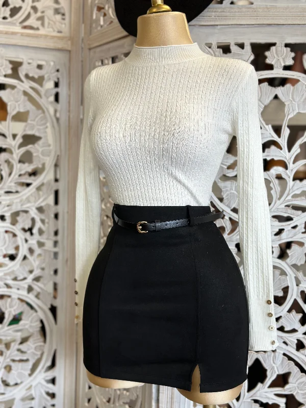 Black Suede Mini Skirt with Belt