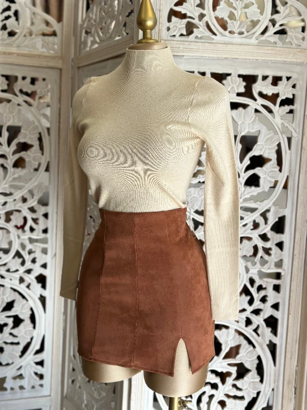 Copper Slit Suede Mini Skirt