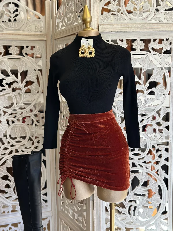 Copper Velvet Ruched Mini Skirt