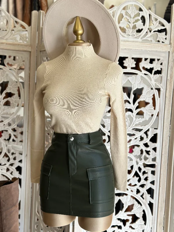 Dark Olive Mini Skirt with Pockets