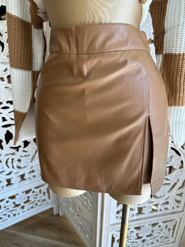 Faux Leather Camel Skort