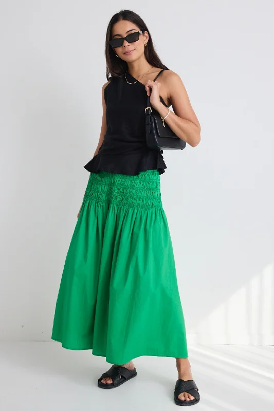 Lost Meadow Green Shirred Waist Maxi Skirt