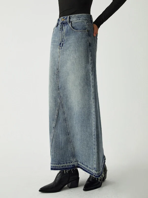 BerryBetty - Minimalism Pockets Denim Maxi Skirt