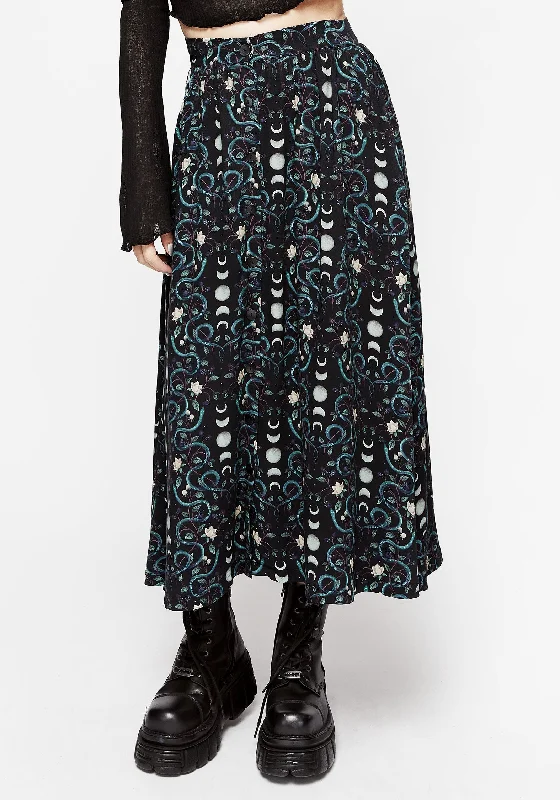 Pythia Print Button Up Midi Skirt