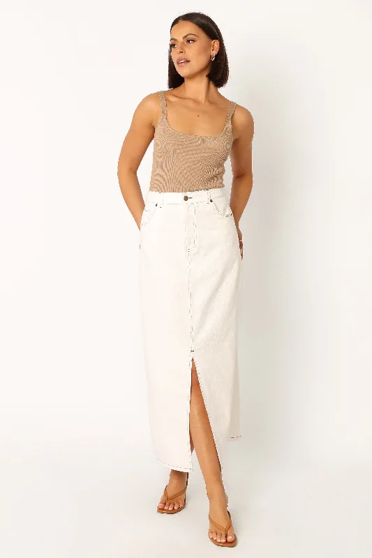 Rana Denim Midi Skirt - White