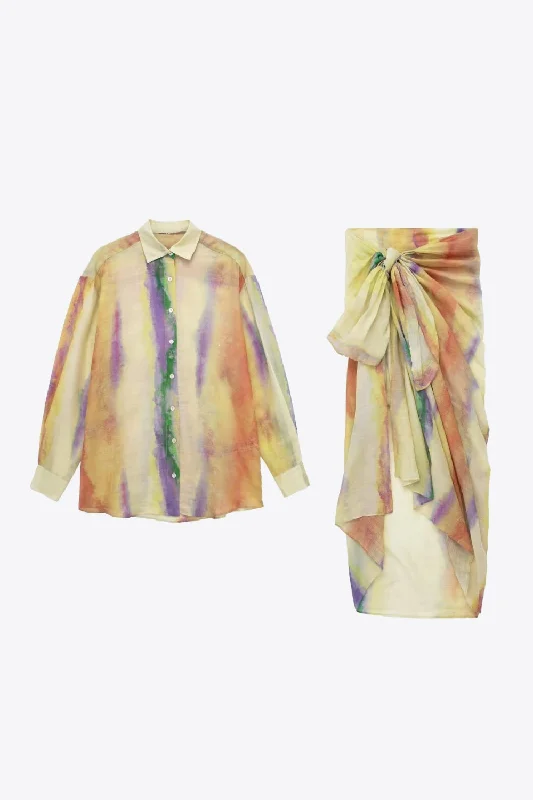 BerryBetty - Tie-Dye Long Sleeve Shirt and Tied Skirt Set