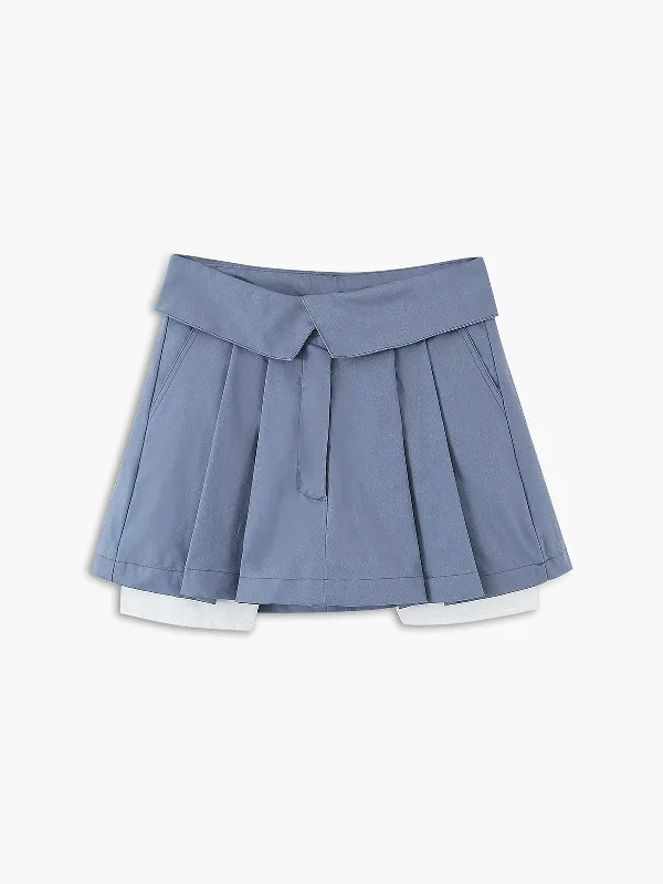 BerryBetty - Turn Down Waist Layer Pleat Mini Skirt