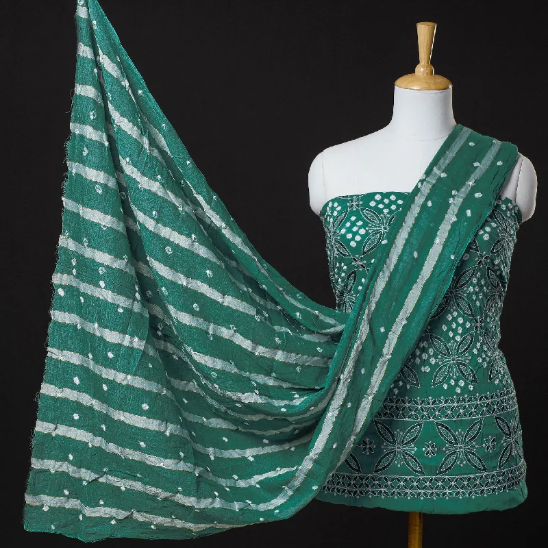 Green - 3pc Kutch Bandhani Tie-Dye Cotton Suit Material Set