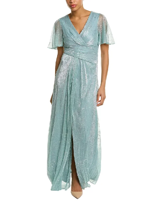 Adrianna Papell Embroidered Metallic Maxi Dress