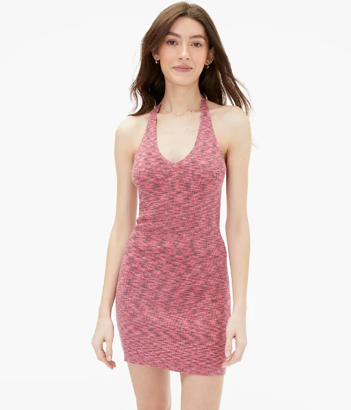 Aeropostale Women's Space-Dye V-Neck Halter Bodycon Dress