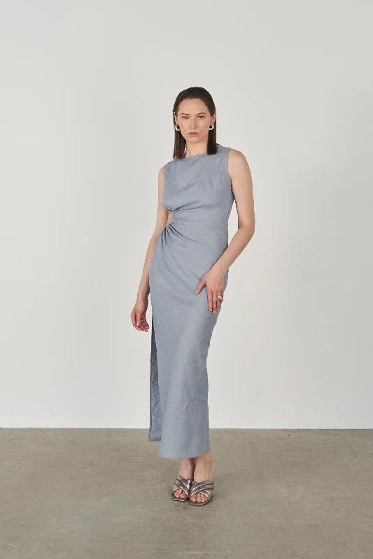 Akele Sustainable blue linen Maxi Dress