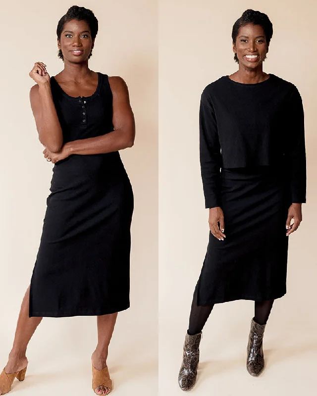 All Season Long Sleeve + Tank Maternity to Nursing Dress Set - Black