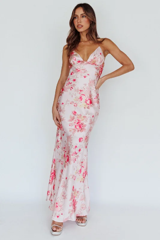 Alora Tie-Up Back Maxi Dress Floral Pink