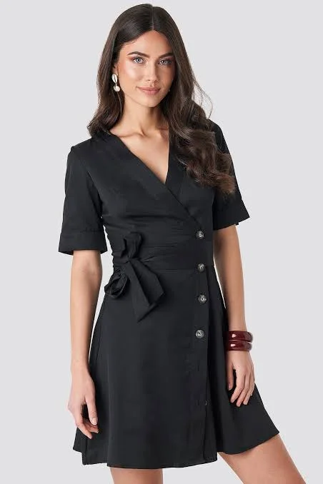 Asymmetric Buttoned Mini Dress Black