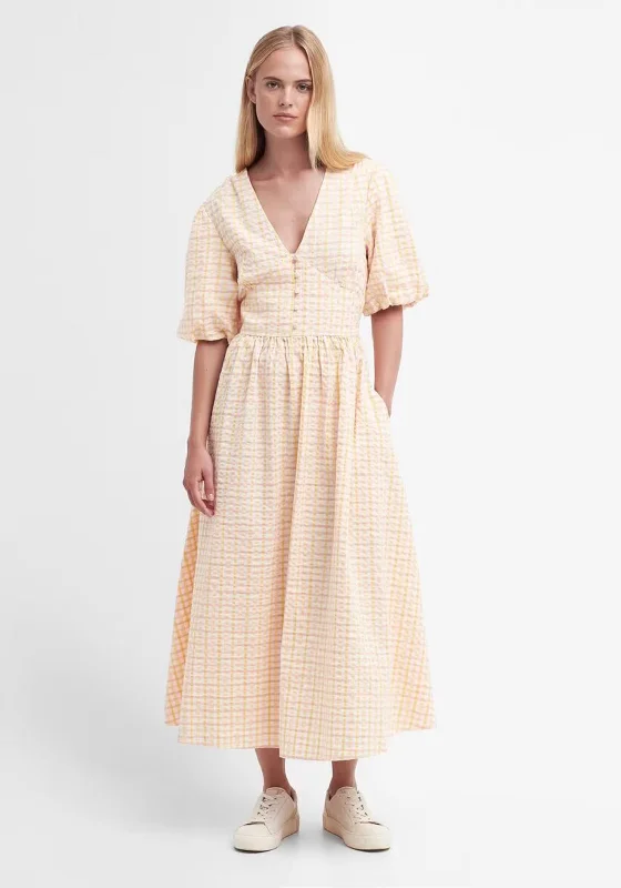 Barbour Womens Belmont Seersucker Check Maxi Dress, Mallow Pink