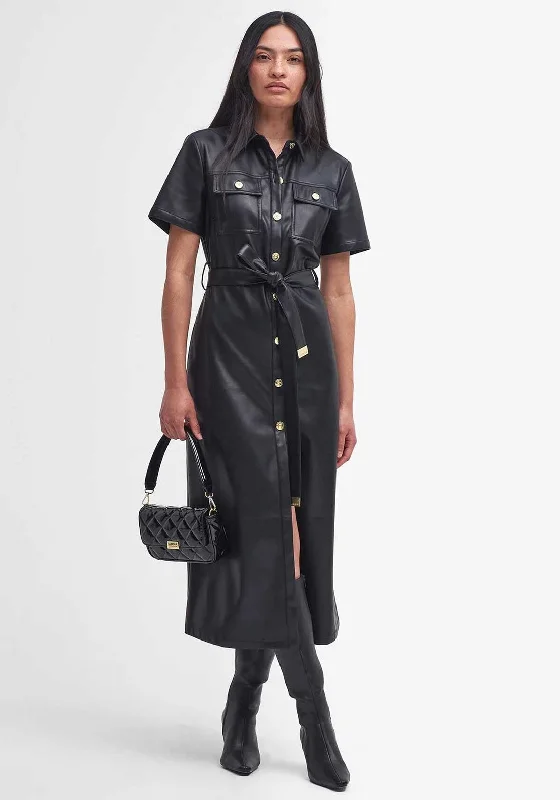 Barbour International Aria Leather Midi Dress, Black