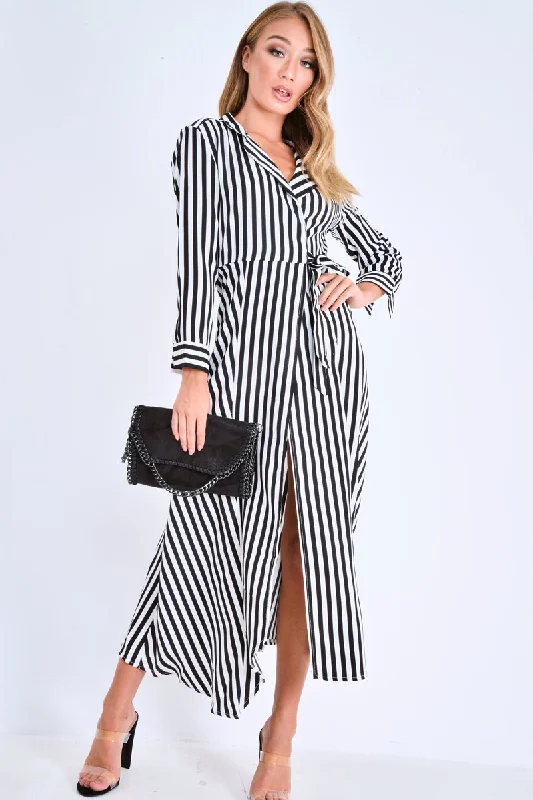 Black and White Stripe Wrap Maxi Dress - Adisyn