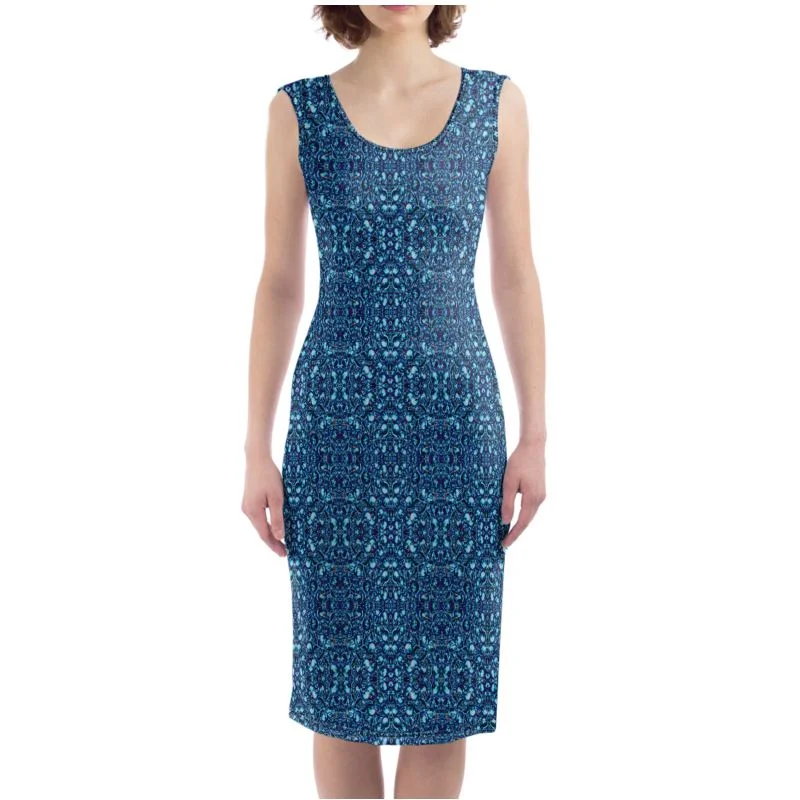 Blue BodyCon dress with slipt hem on front left leg