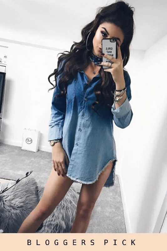 Blue Gradient Denim Oversized Shirt - Hunter