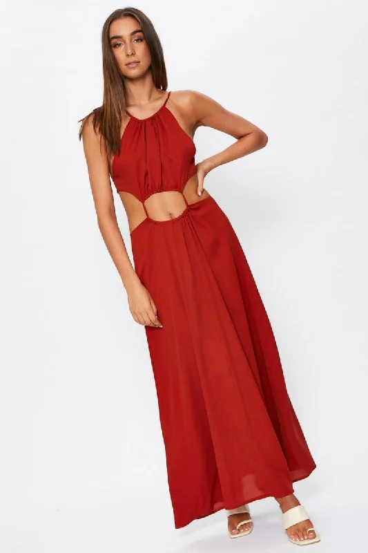 Brown Cut Out Maxi Dress