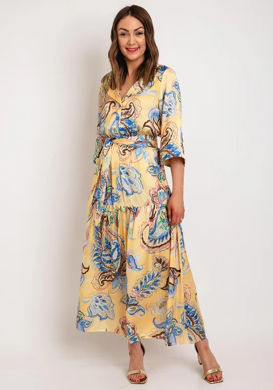 Camelot Floral Satin Touch Maxi Dress, Yellow