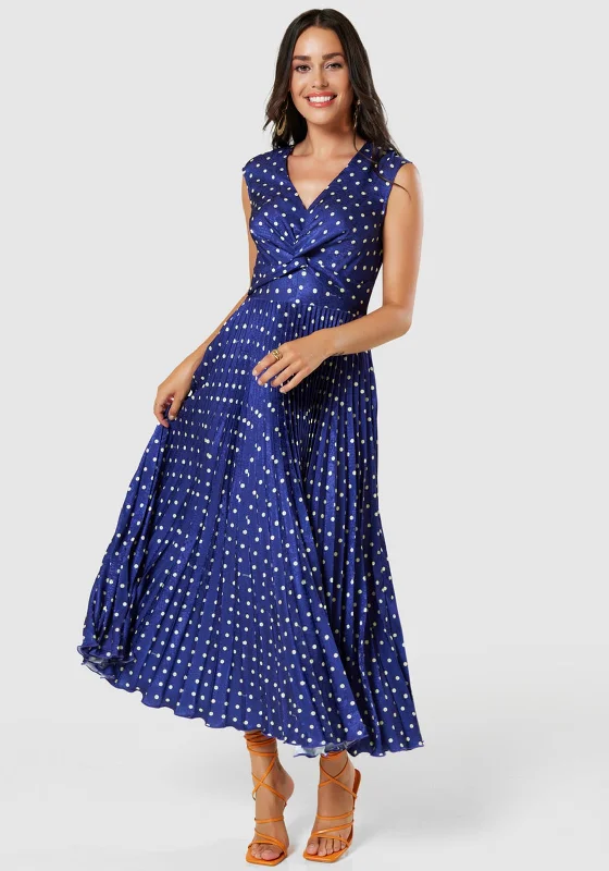 Closet London Dotty A Line Maxi Dress, Navy