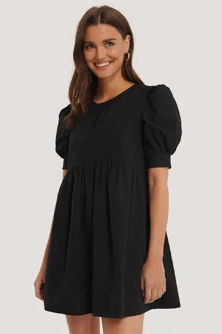 Cotton Short Sleeve Mini Dress Black