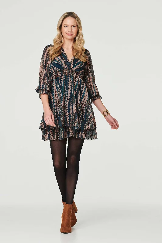 sheer panel mini dress -Printed Layered Hem Mini Dress