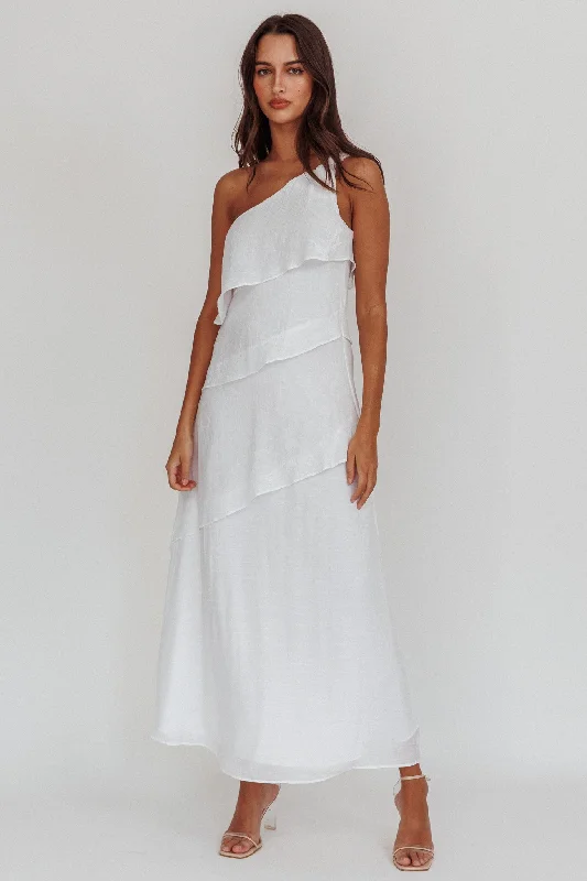 ruched maxi dress -Delwyn One-Shoulder Maxi Dress White