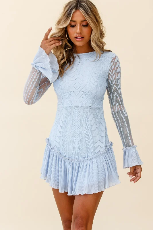 aesthetic mini dress -Dreamy Long Sleeve Mini Dress Steel Blue