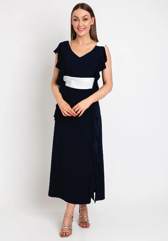 Ella Boo Ruffle Side Maxi Dress, Navy