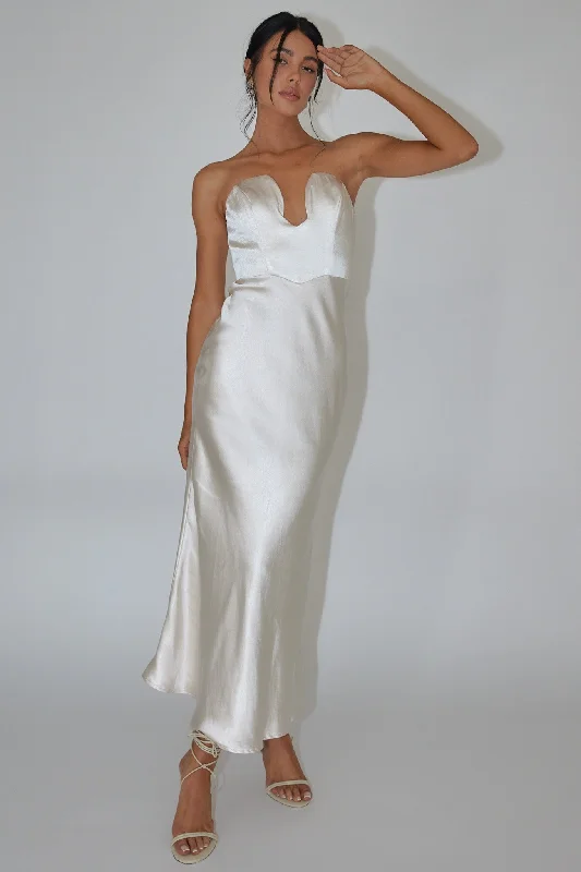 Encore Strapless Satin Maxi Dress Champagne