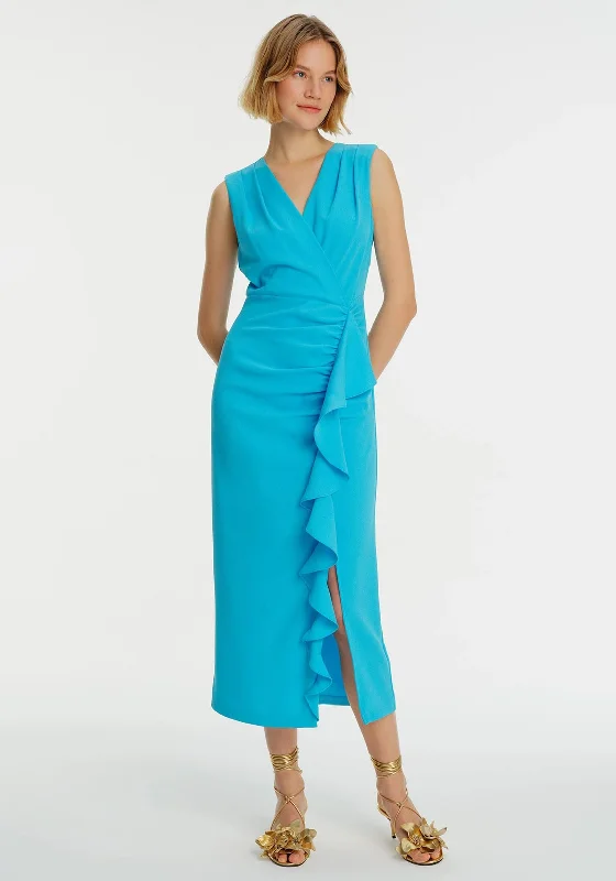 Exquise Ruffle Front Sleeveless Maxi Dress, Blue