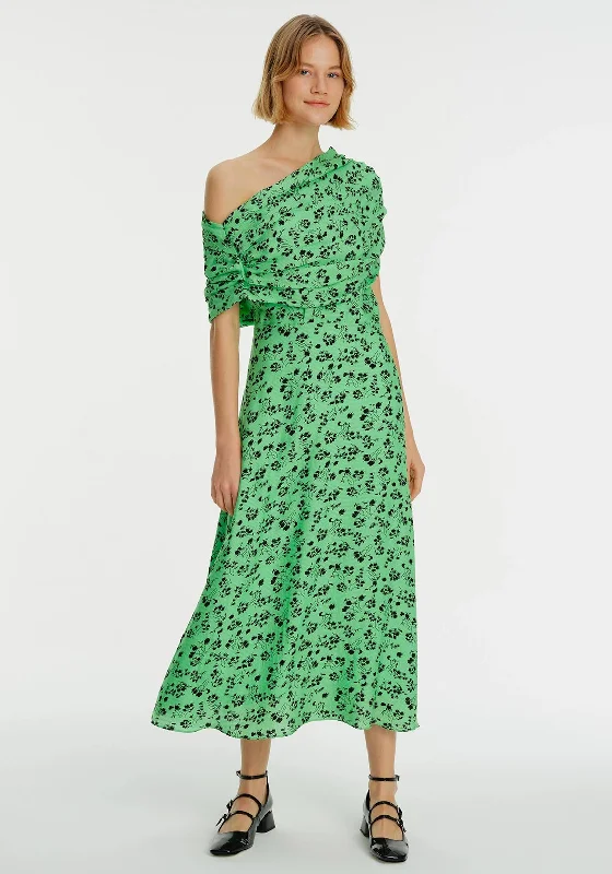 Exquise Floral Off Shoulder Maxi Dress, Green