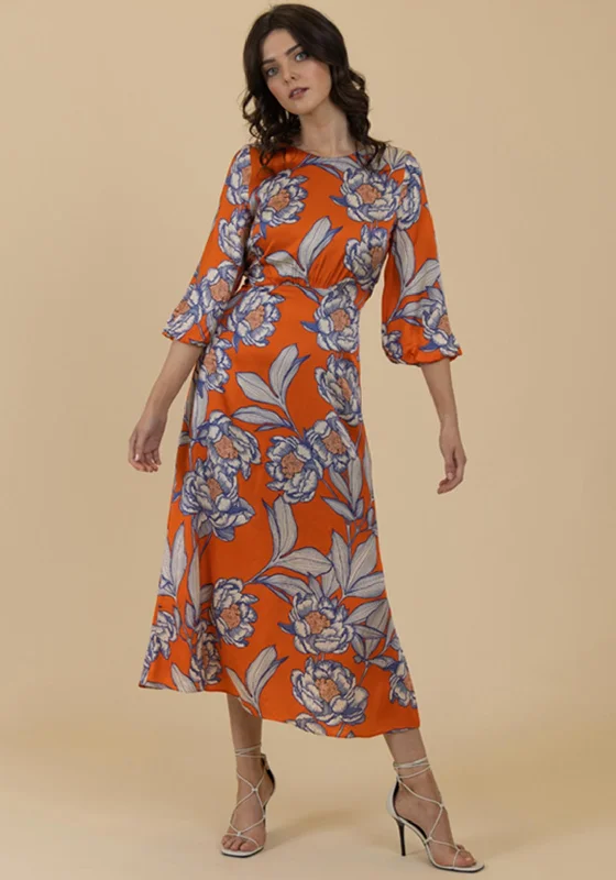 Fee G Floral Satin Maxi Dress, Orange