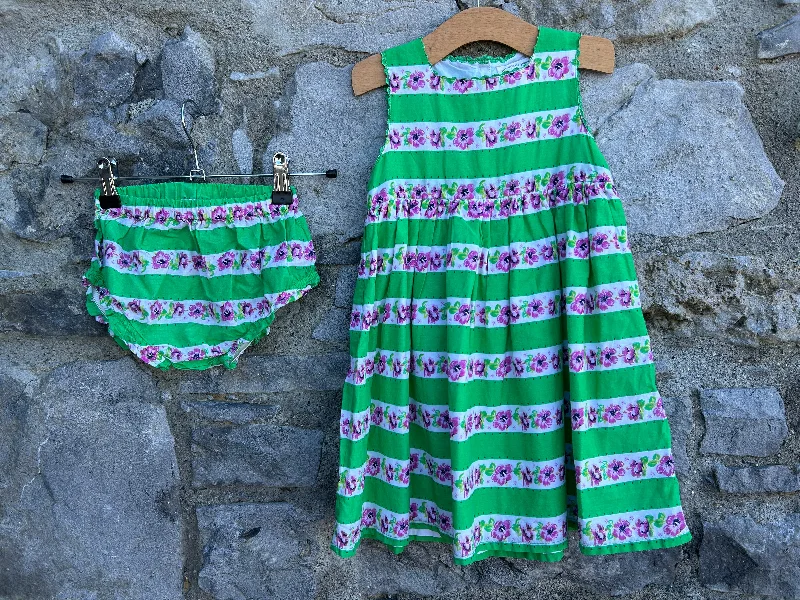 Floral stripes green dress&bloomers 18-24m (86-92cm)